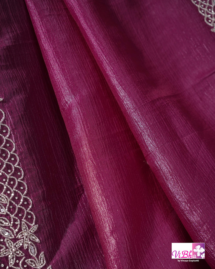 Magenta Shimmer Designer Saree with Silver-Toned Scalloped Border