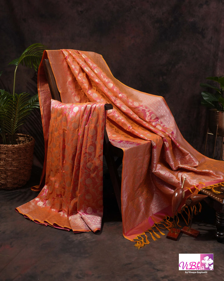 Peach Dual tone Jangla Katan Saree