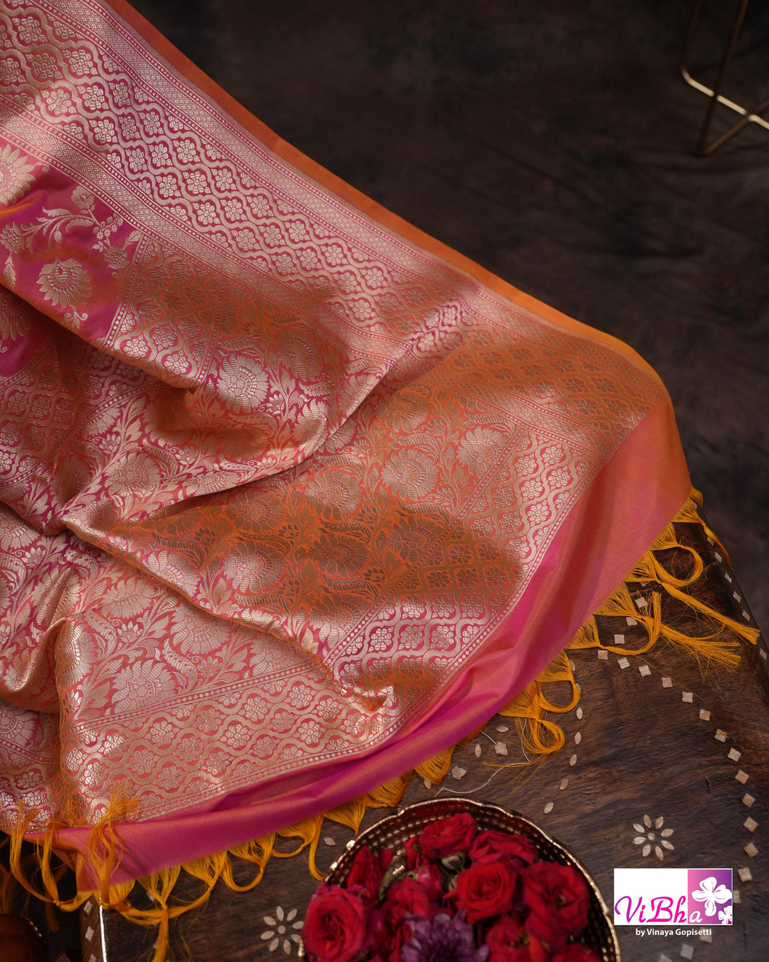 Peach Dual tone Jangla Katan Saree