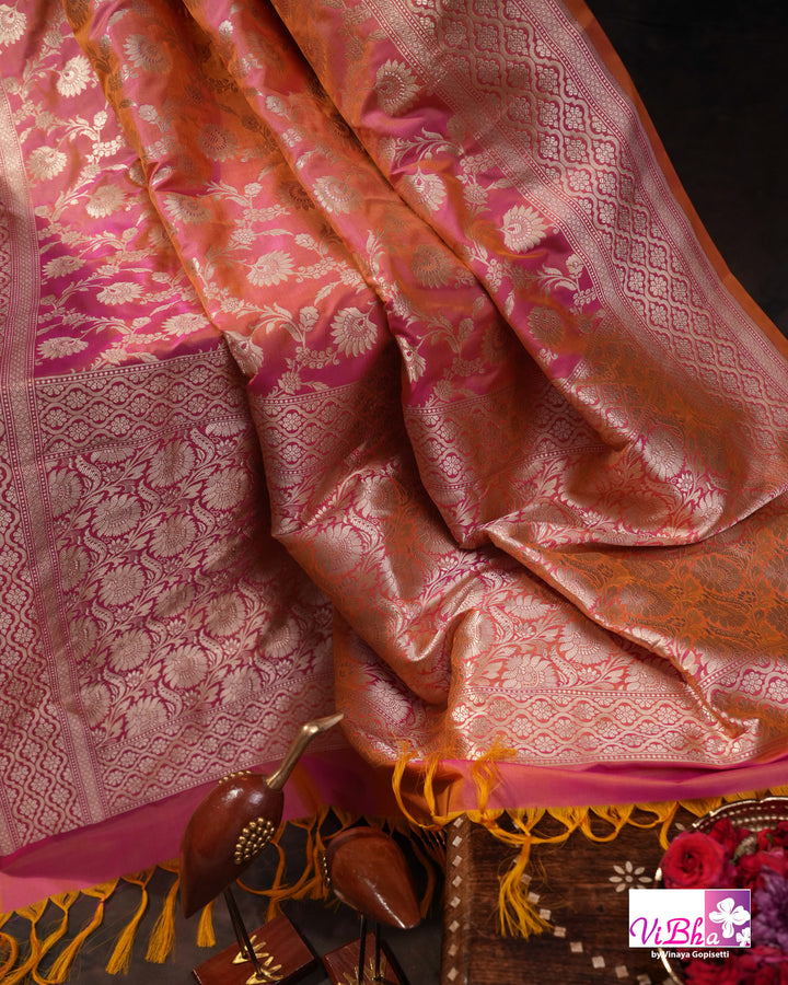 Peach Dual tone Jangla Katan Saree