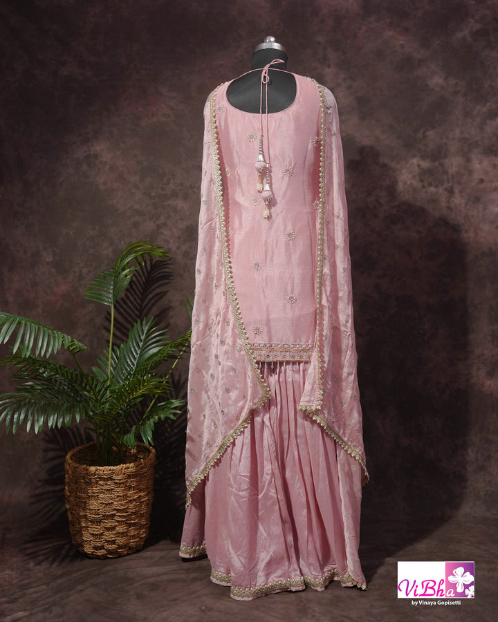 Blush Pink Embroidered Sharara Set