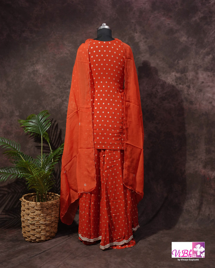 Orange Embroidered Sharara Set