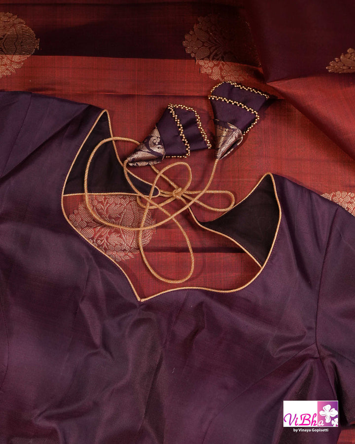 Rust Brown Kanchi Silk Saree with Blouse &amp; Elephant Motif Border