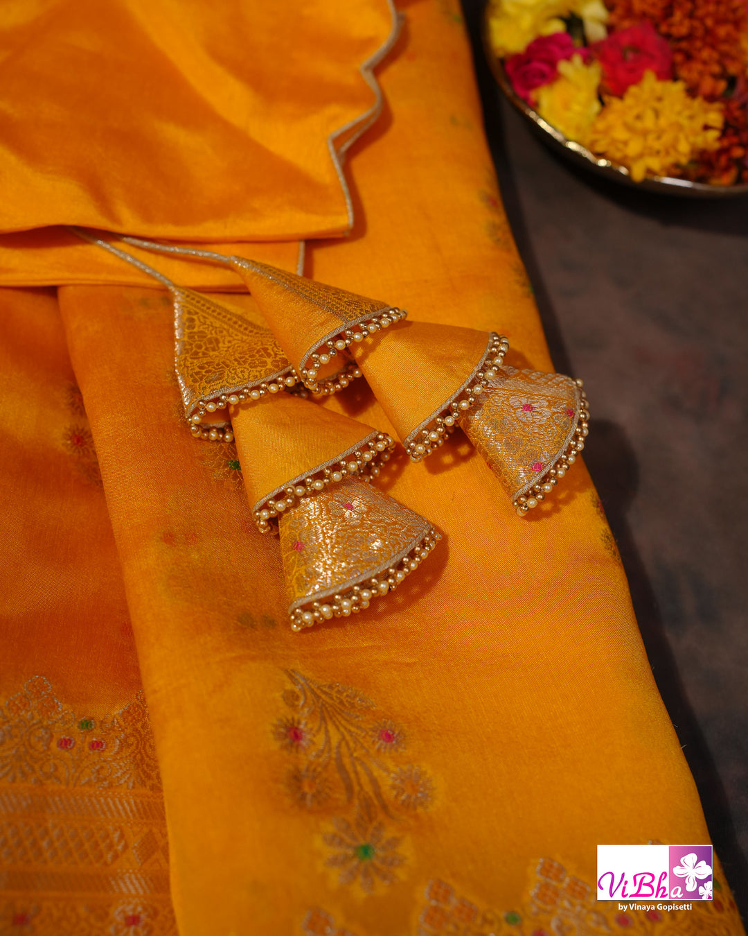 Yellow cora meenakari silk