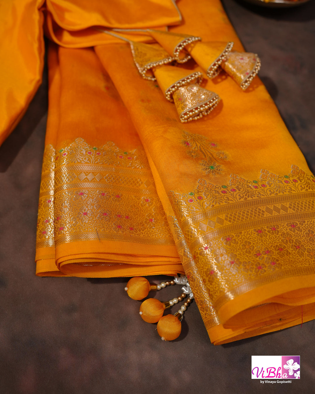 Yellow cora meenakari silk