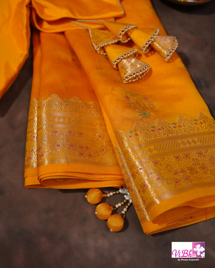 Yellow cora meenakari silk