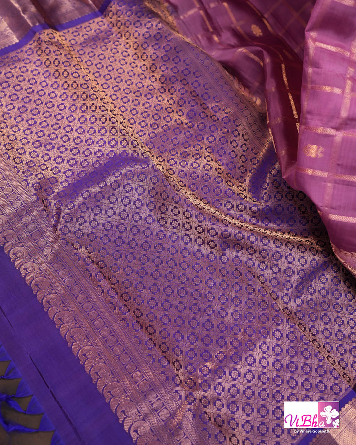 Lavender Pink Kanchi Silk Saree with Royal Purple Border and Blouse