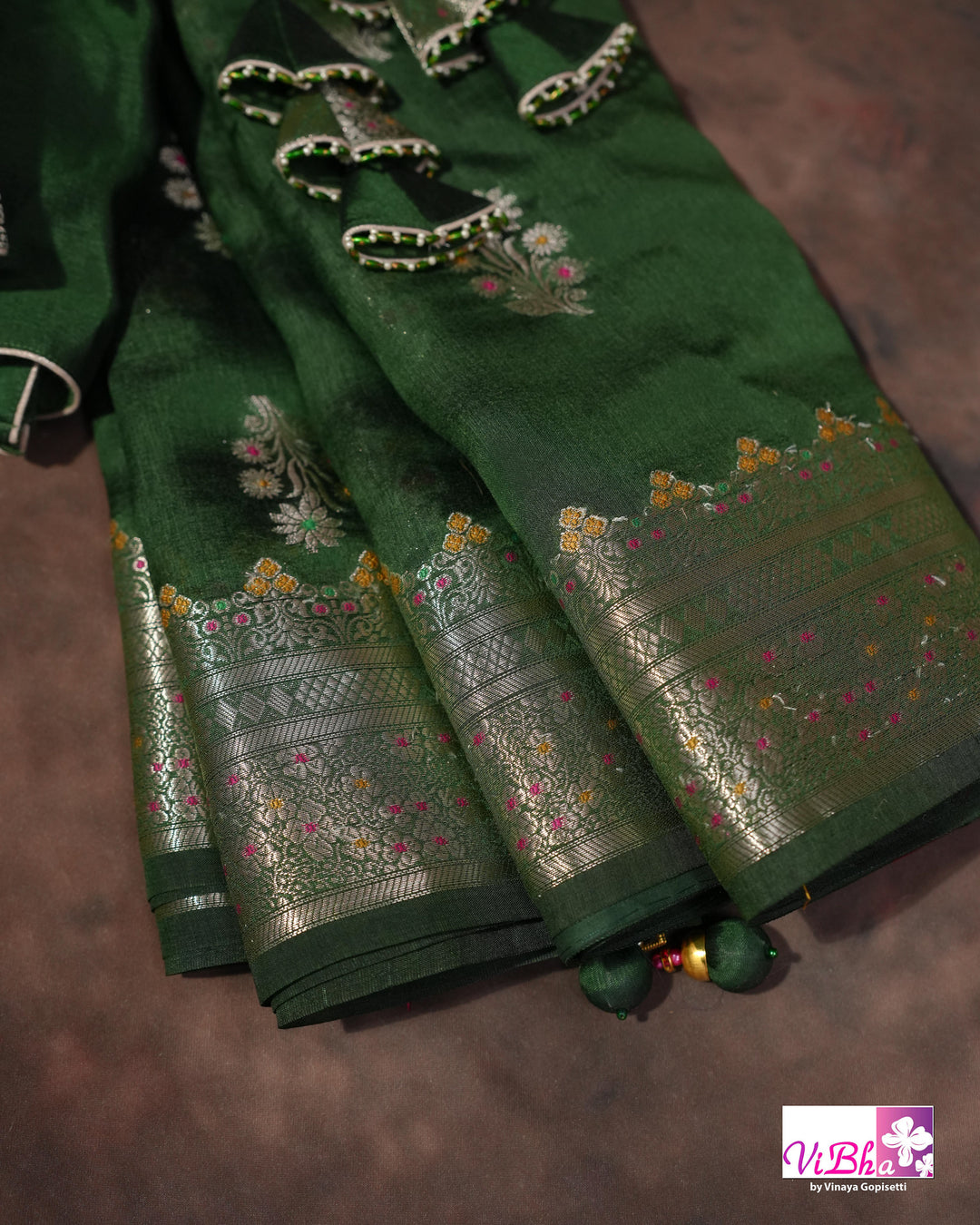 Green Cora meenakari silk