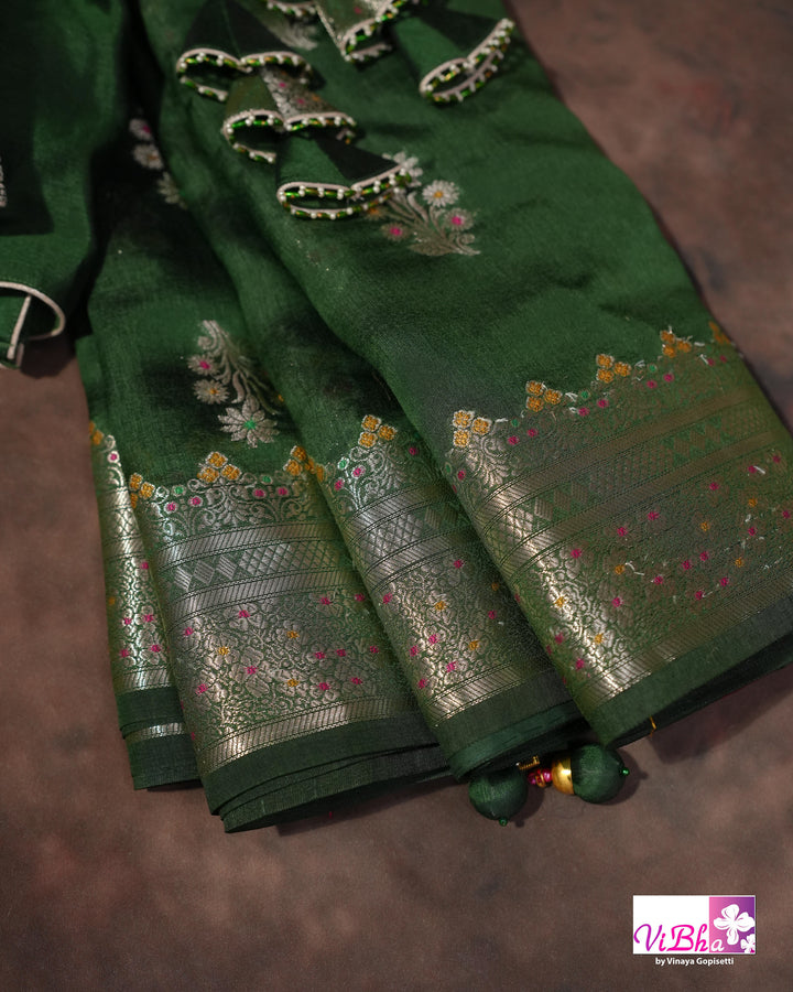 Green Cora meenakari silk
