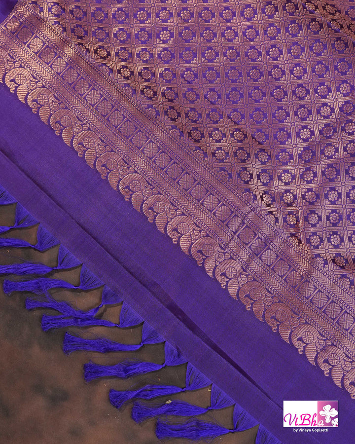 Lavender Pink Kanchi Silk Saree with Royal Purple Border and Blouse