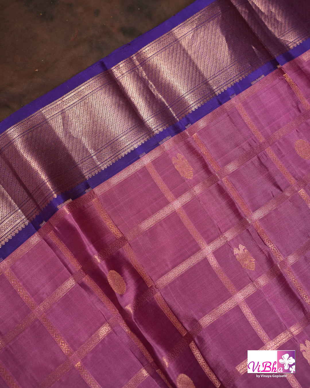 Lavender Pink Kanchi Silk Saree with Royal Purple Border and Blouse