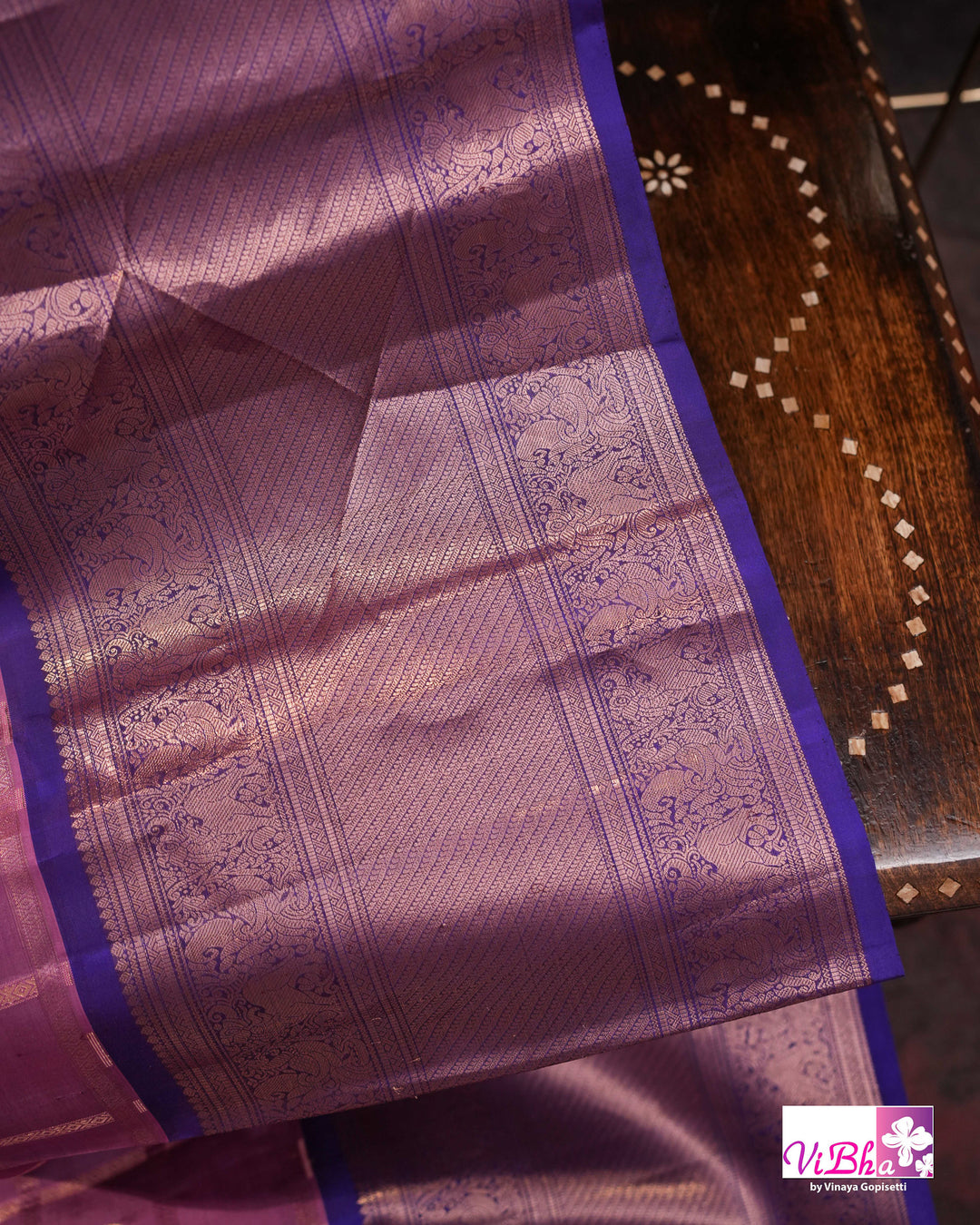 Lavender Pink Kanchi Silk Saree with Royal Purple Border and Blouse