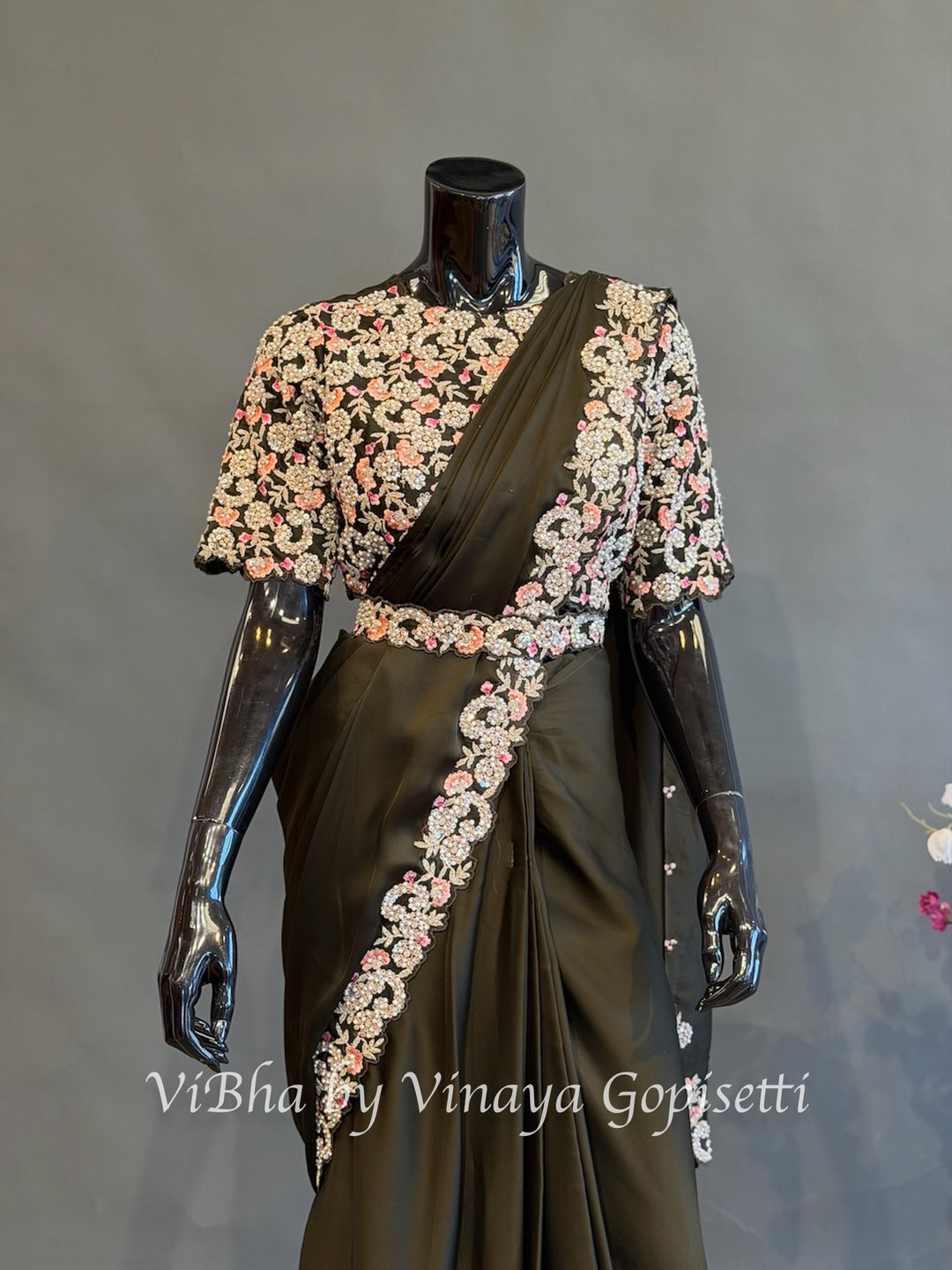 Dark Mehendi green Pre draped saree and blouse