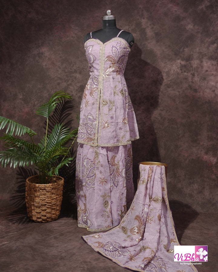 Lavender Embroidered Sharara Set