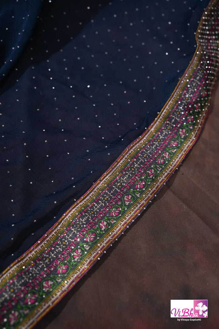Navy Blue, Rani Pink &amp; Teal Multicolor Mehendi Lehenga Set