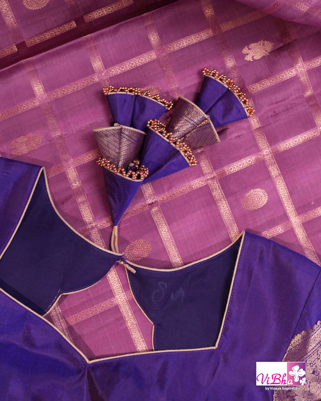 Lavender Pink Kanchi Silk Saree with Royal Purple Border and Blouse