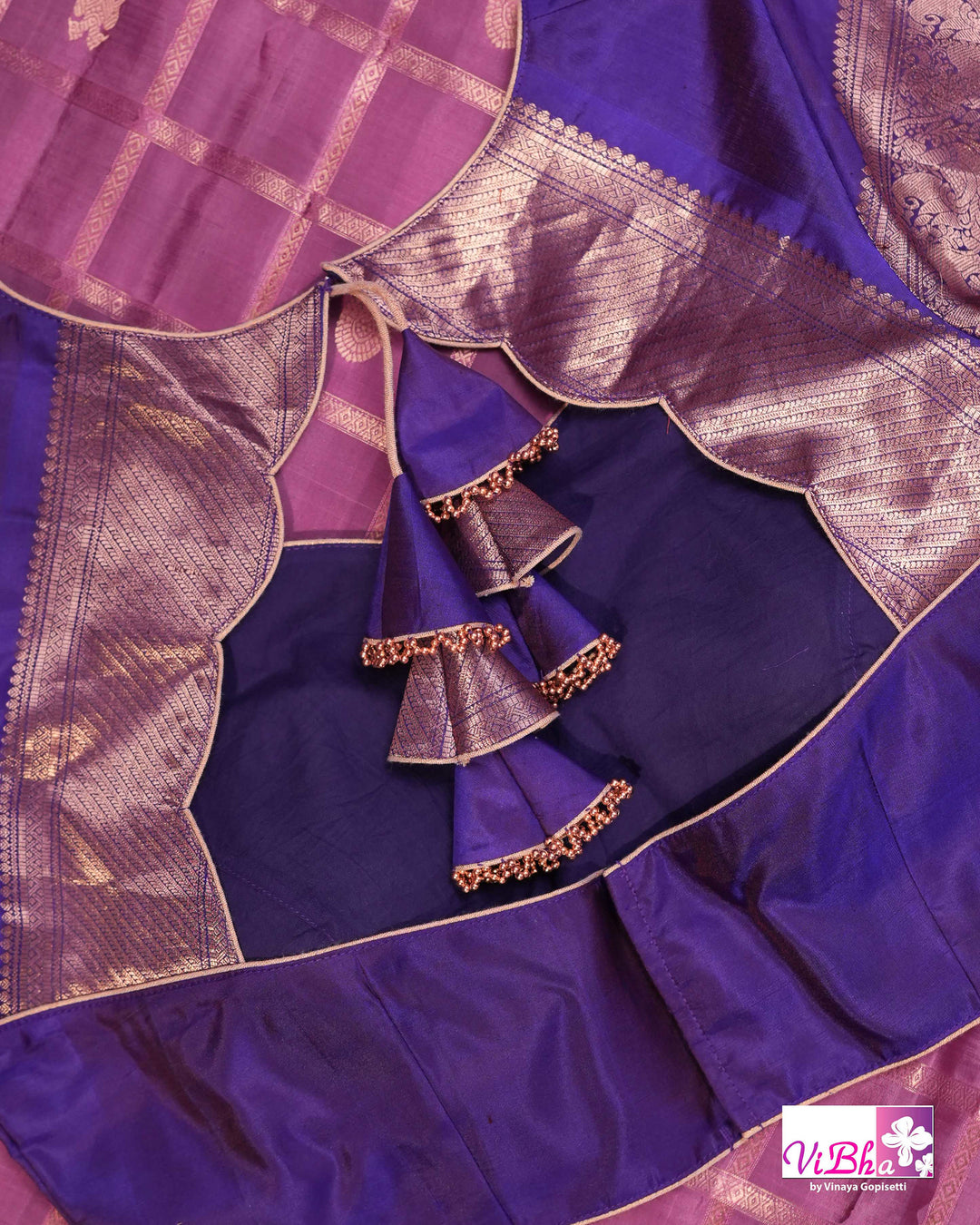 Lavender Pink Kanchi Silk Saree with Royal Purple Border and Blouse