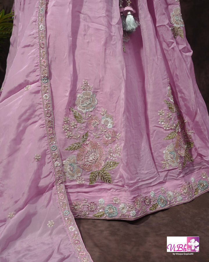 Lavender Pink Floral Embroidered Lehenga Set