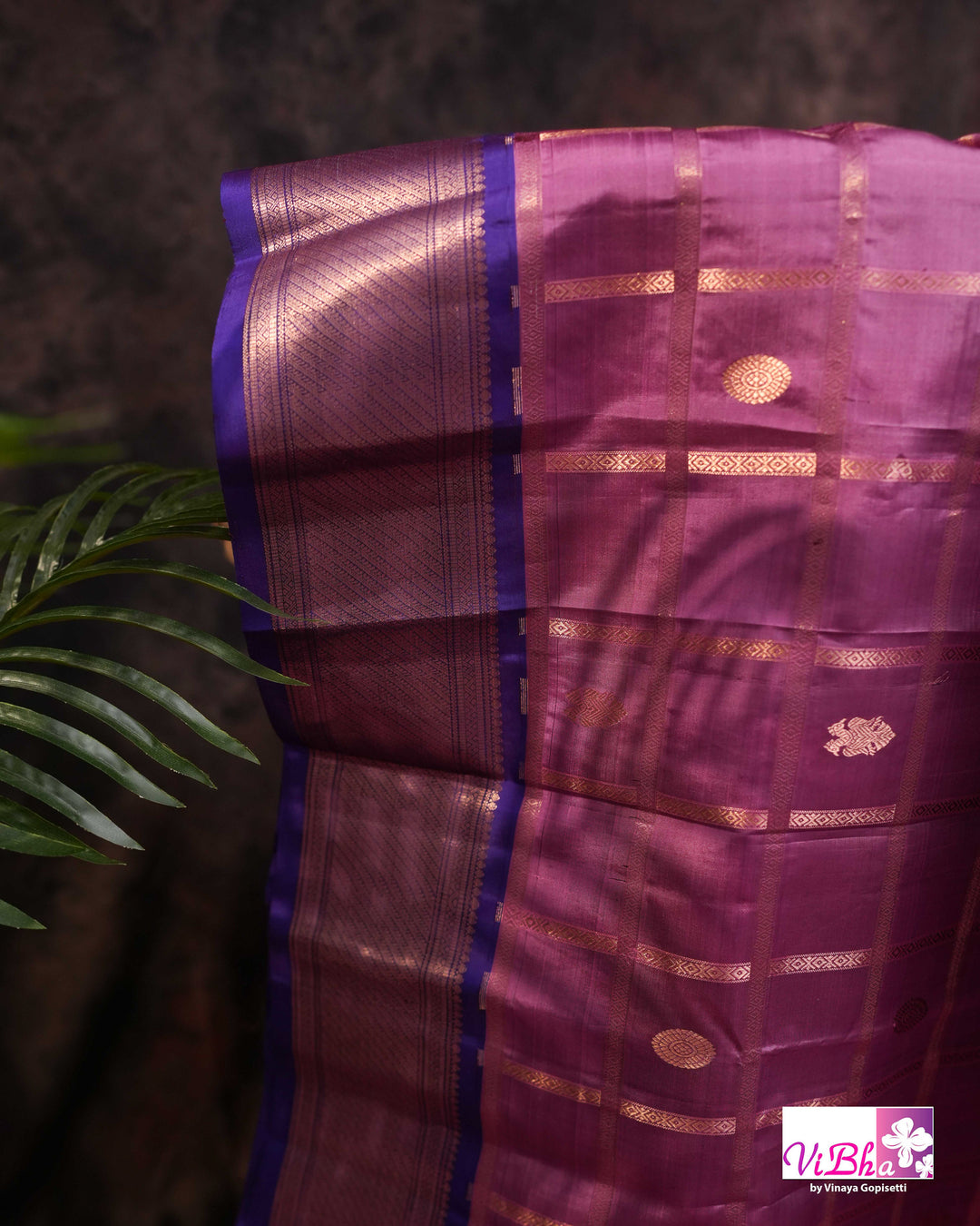 Lavender Pink Kanchi Silk Saree with Royal Purple Border and Blouse