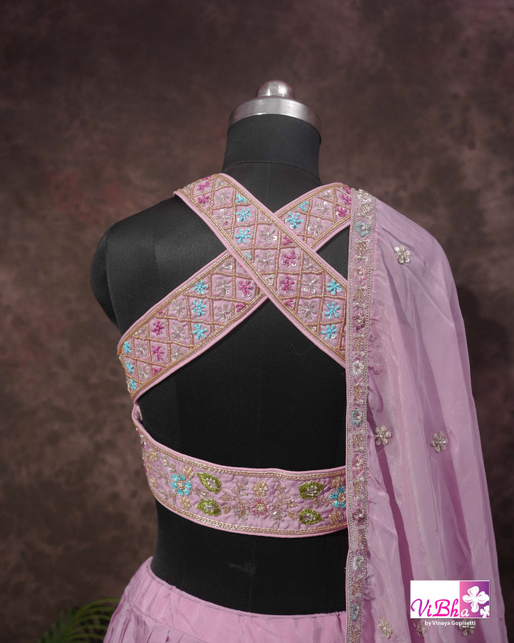 Lavender Pink Floral Embroidered Lehenga Set