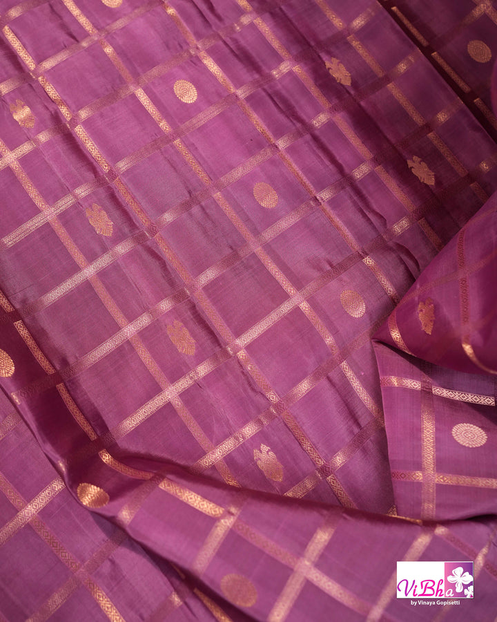 Lavender Pink Kanchi Silk Saree with Royal Purple Border and Blouse