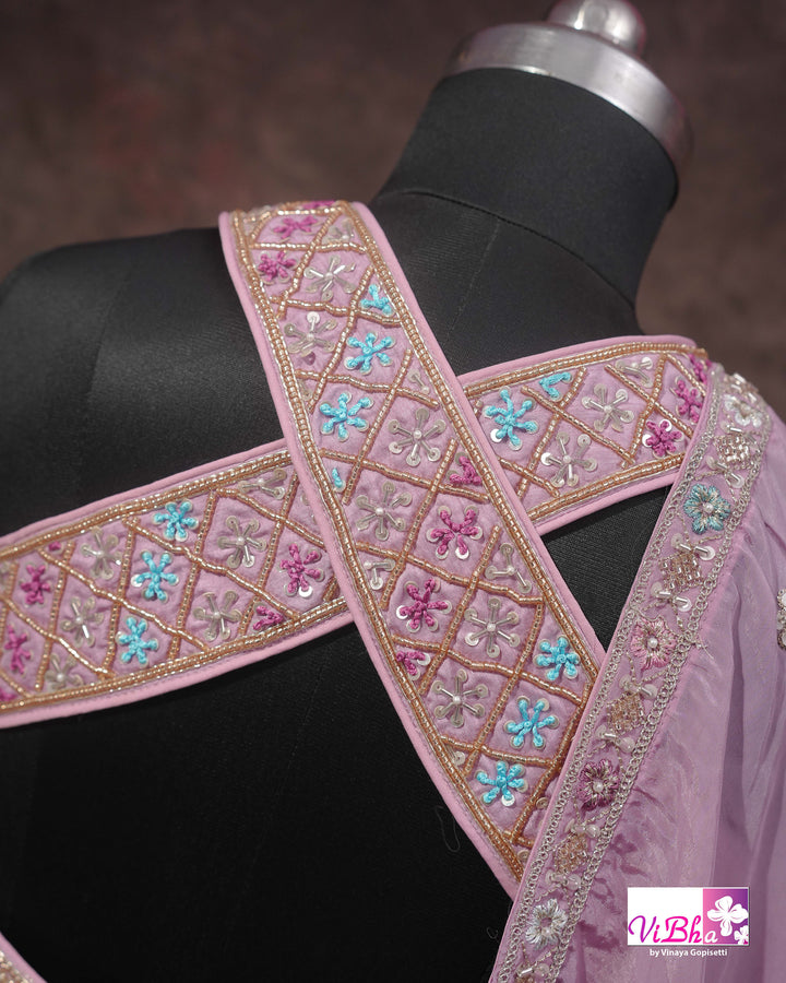 Lavender Pink Floral Embroidered Lehenga Set