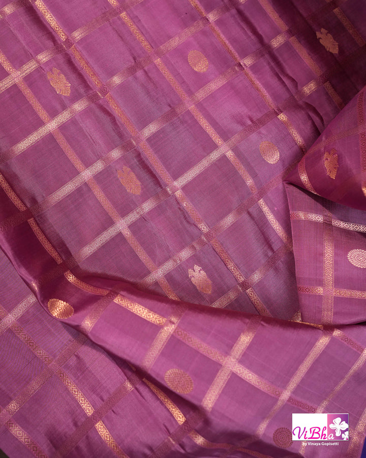 Lavender Pink Kanchi Silk Saree with Royal Purple Border and Blouse