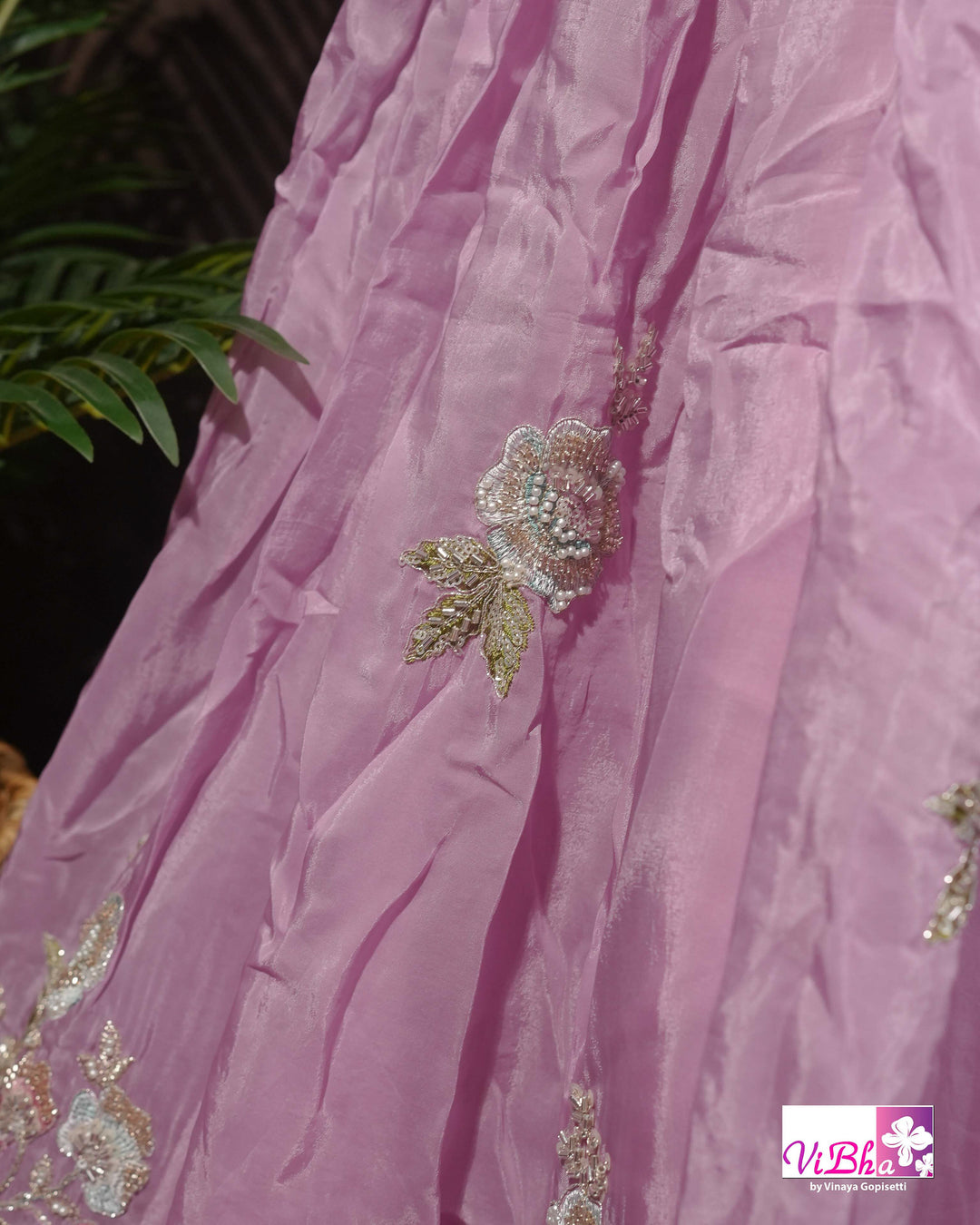 Lavender Pink Floral Embroidered Lehenga Set