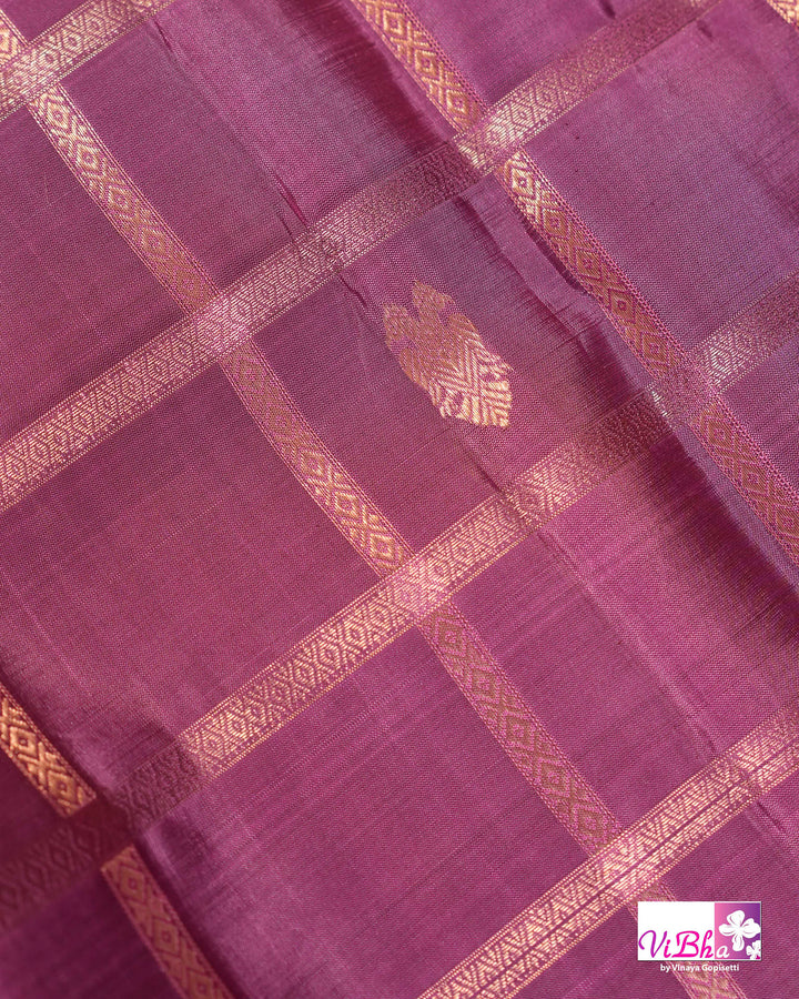 Lavender Pink Kanchi Silk Saree with Royal Purple Border and Blouse