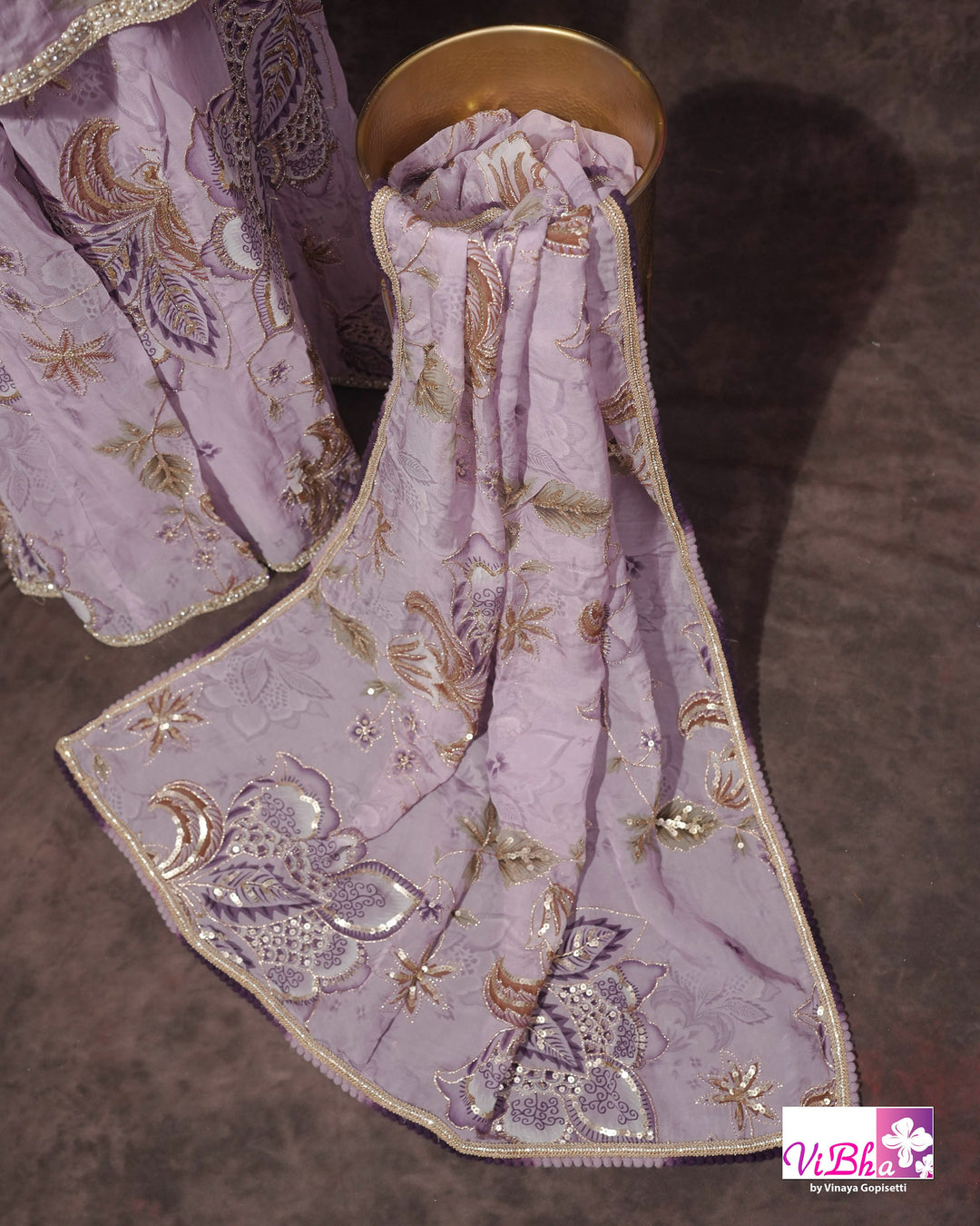 Lavender Embroidered Sharara Set