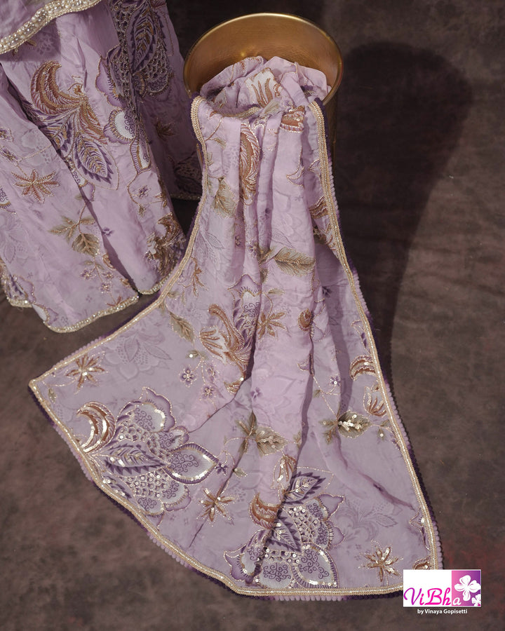 Lavender Embroidered Sharara Set