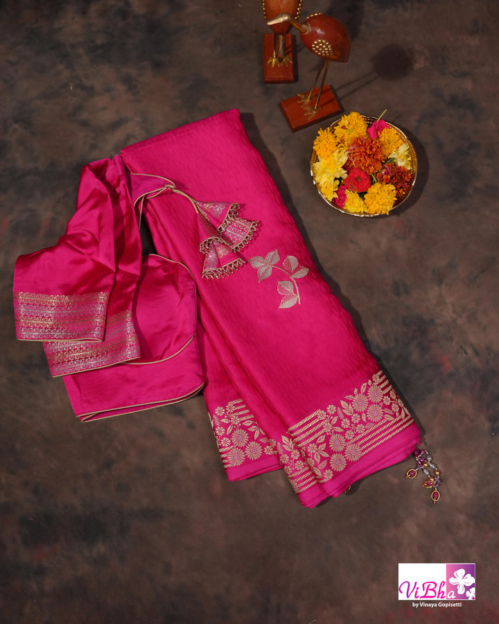 Hot pink Mashru silk
