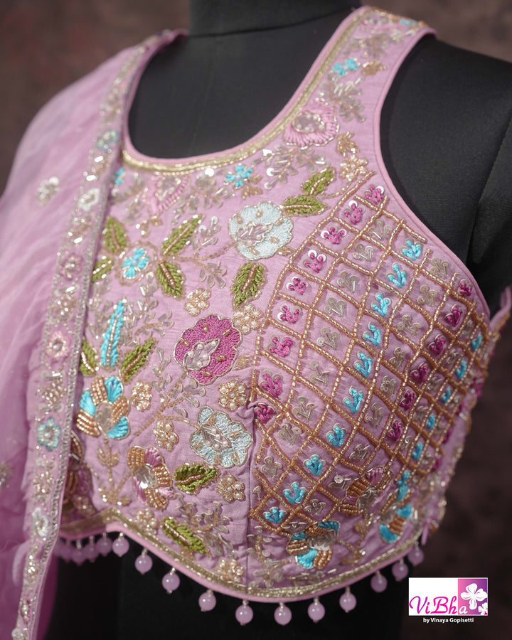 Lavender Pink Floral Embroidered Lehenga Set