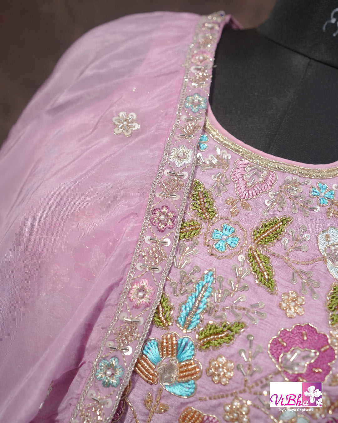 Lavender Pink Floral Embroidered Lehenga Set