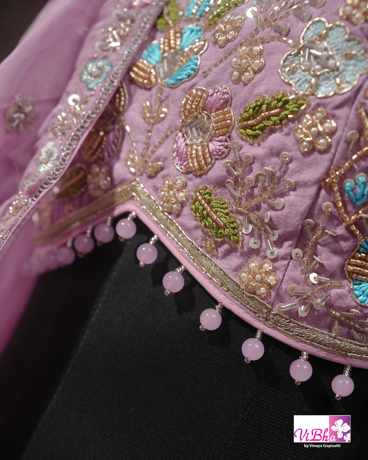 Lavender Pink Floral Embroidered Lehenga Set
