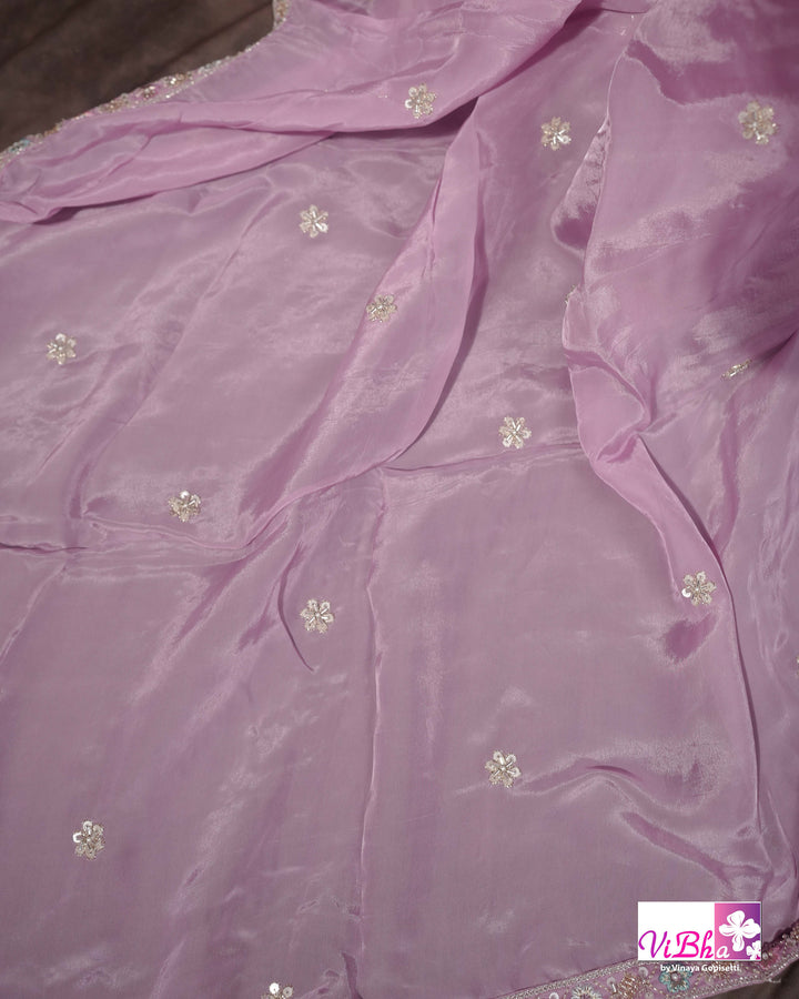 Lavender Pink Floral Embroidered Lehenga Set