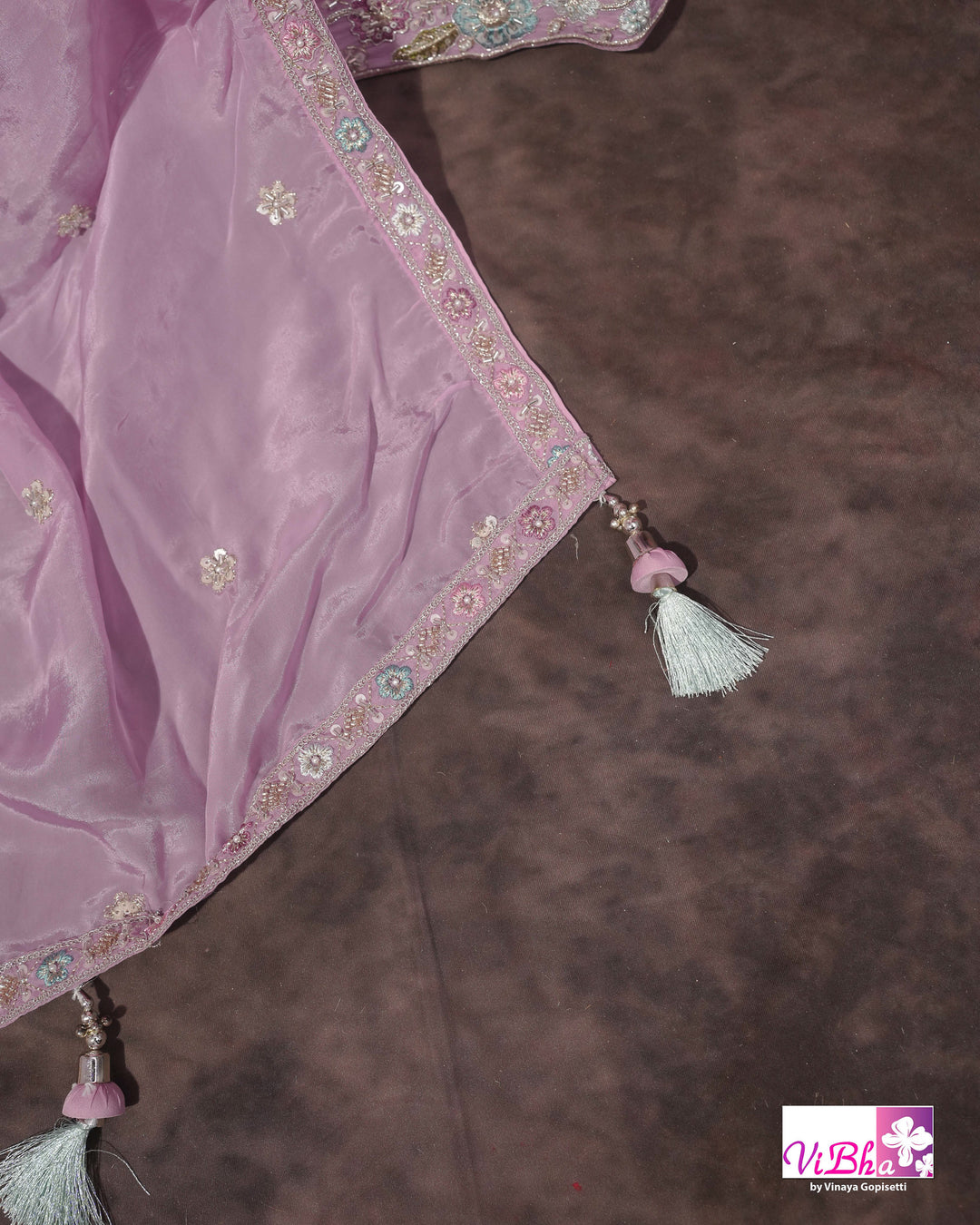 Lavender Pink Floral Embroidered Lehenga Set