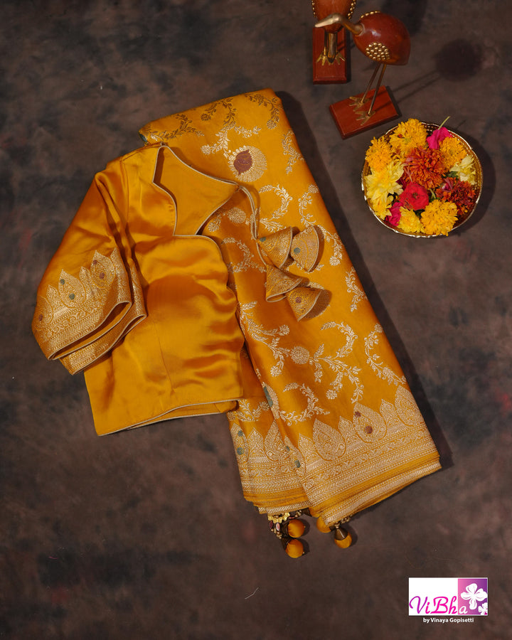 Yellow Meenakari katan Silk