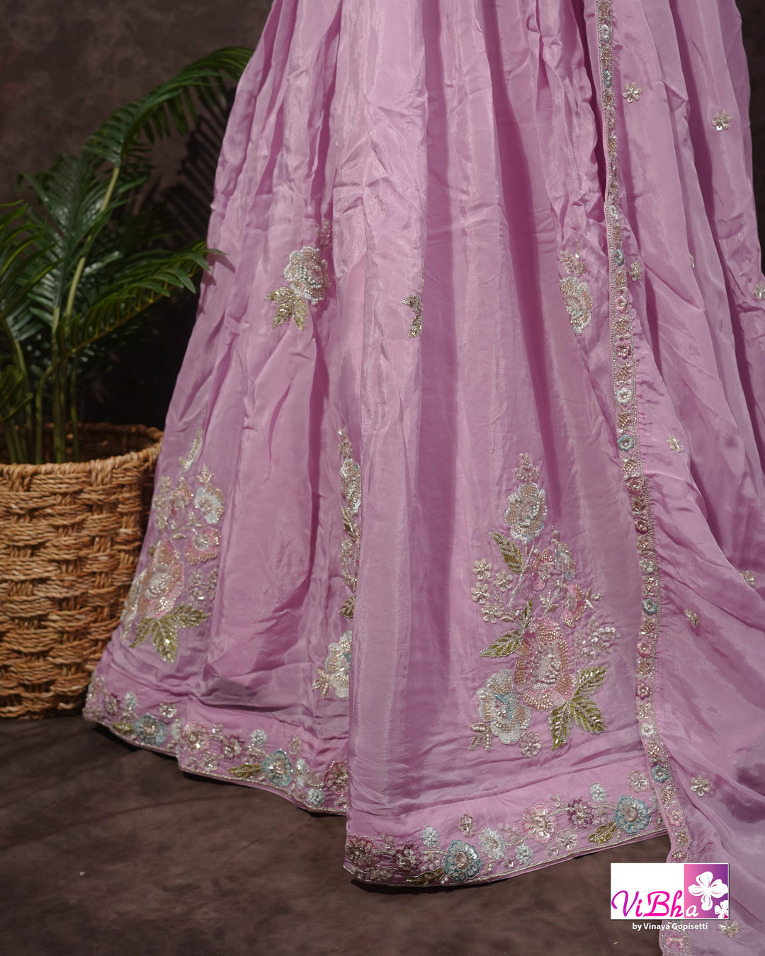 Lavender Pink Floral Embroidered Lehenga Set