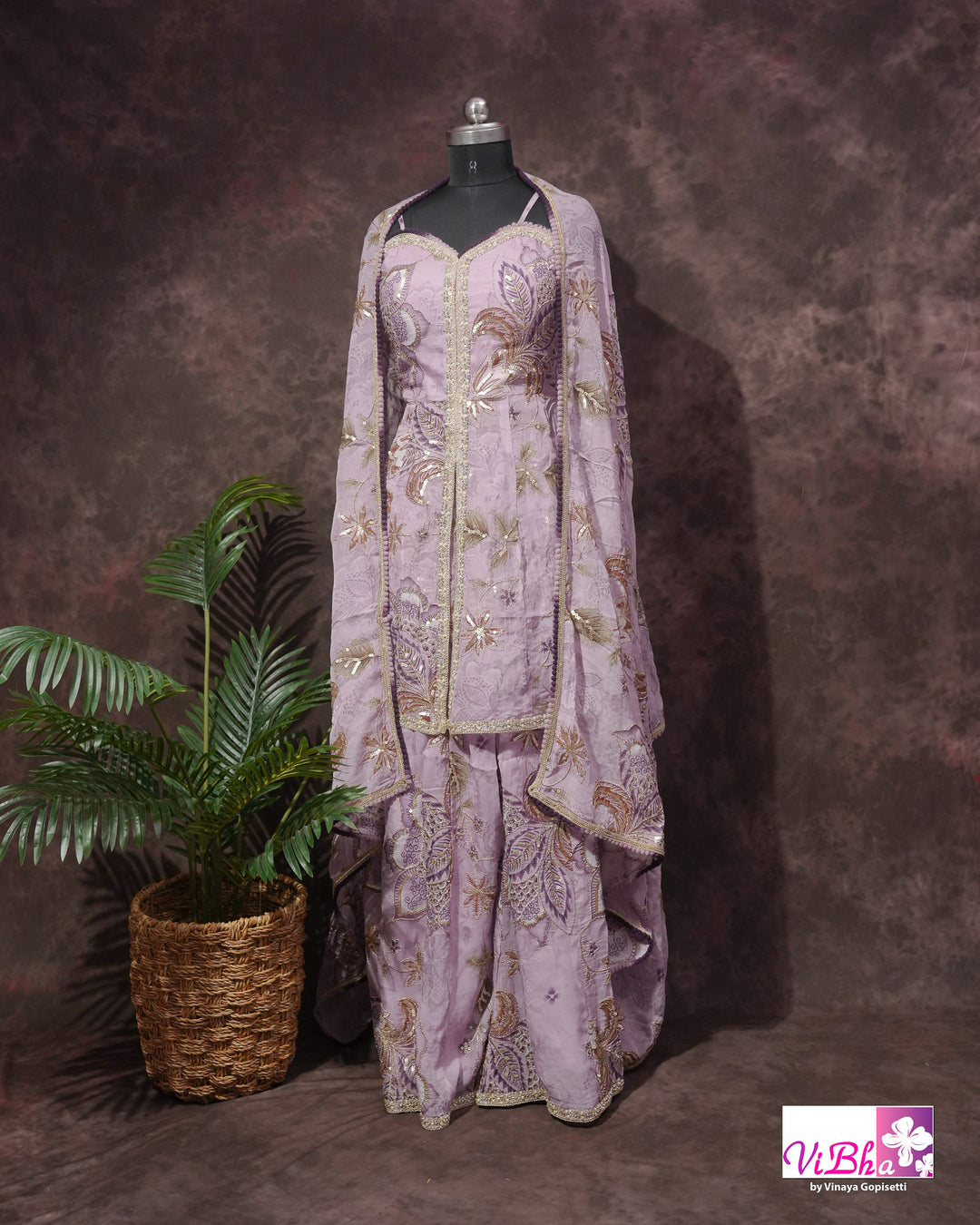 Lavender Embroidered Sharara Set