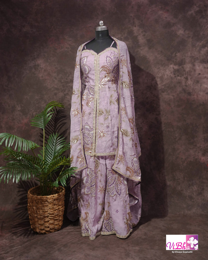 Lavender Embroidered Sharara Set