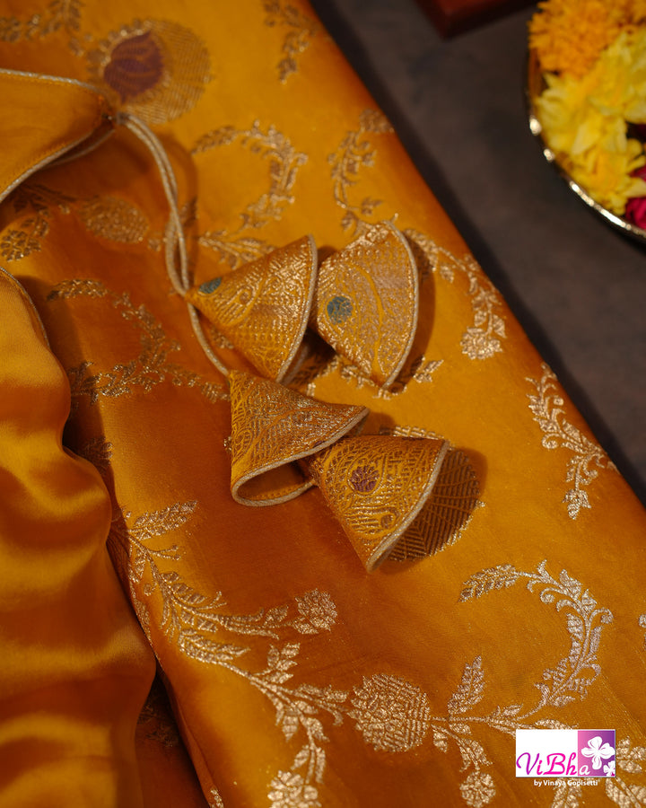 Yellow Meenakari katan Silk