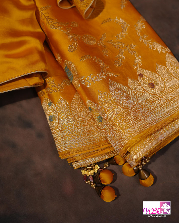 Yellow Meenakari katan Silk