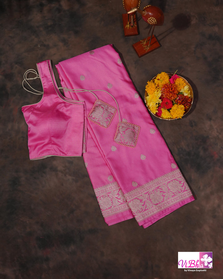 Baby Pink katan Banarasi silk