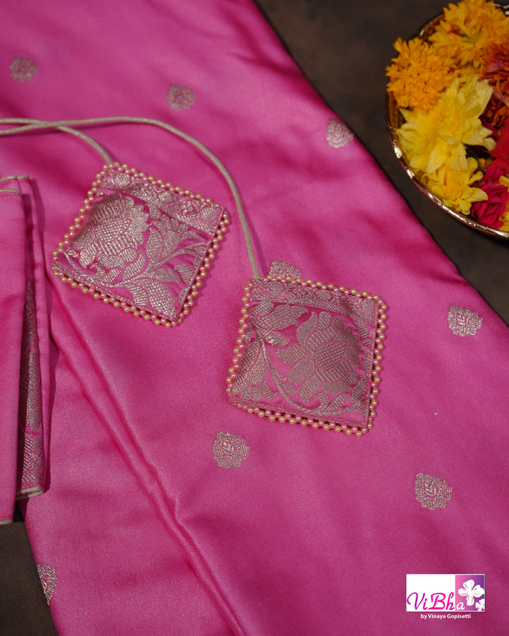 Baby Pink katan Banarasi silk