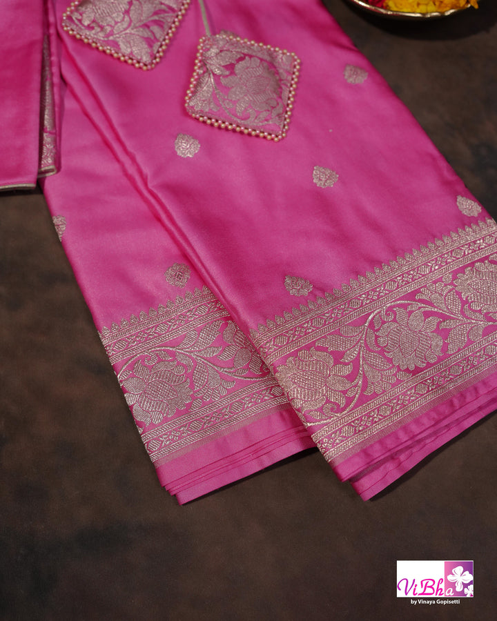 Baby Pink katan Banarasi silk