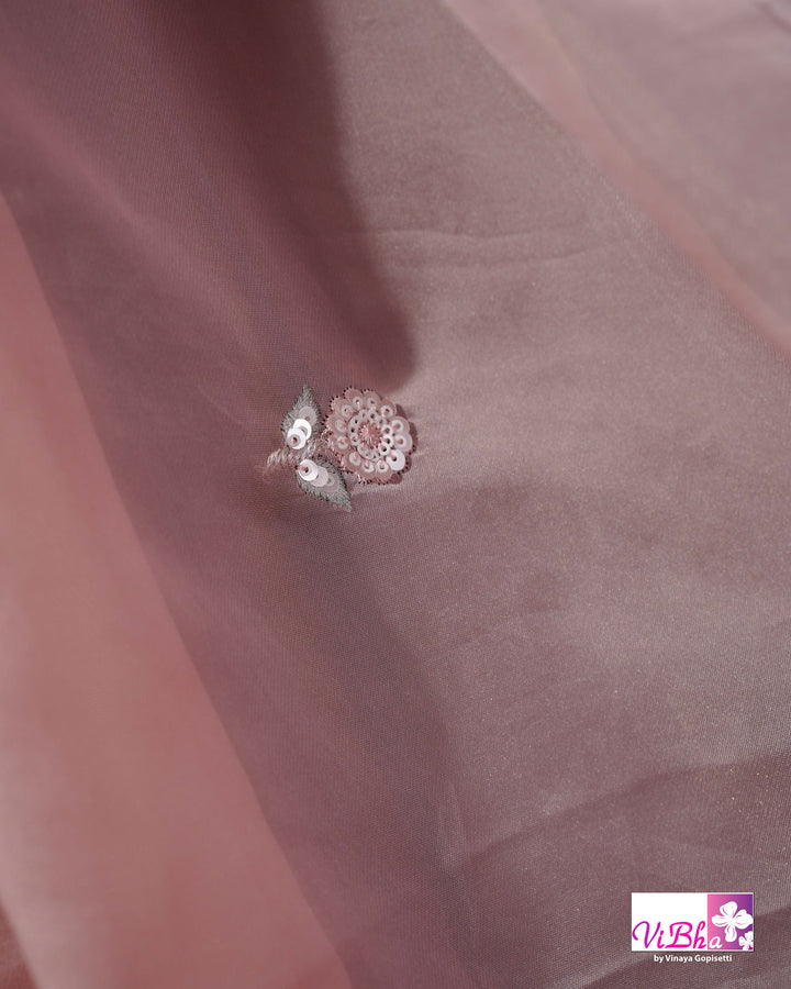 Dusty Rose Designer Saree with Scalloped Floral Embellished Border
