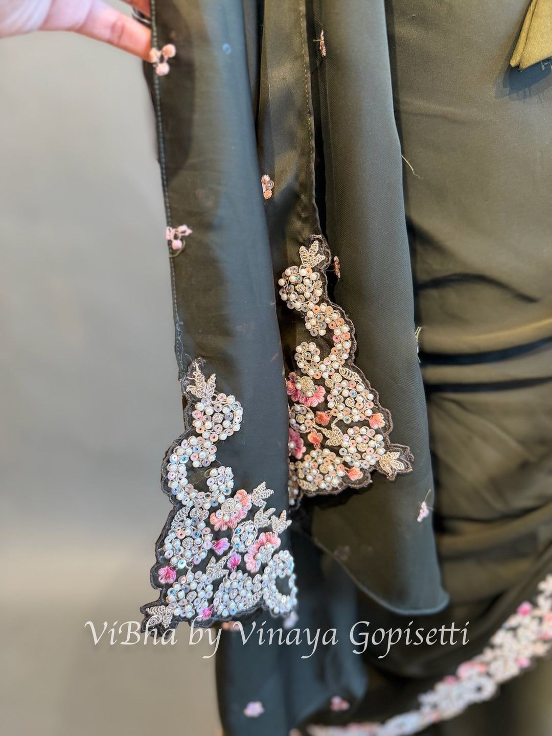 Dark Mehendi green Pre draped saree and blouse