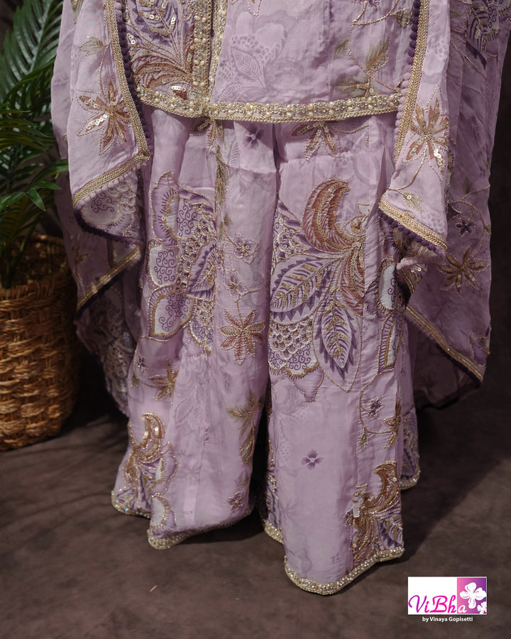 Lavender Embroidered Sharara Set