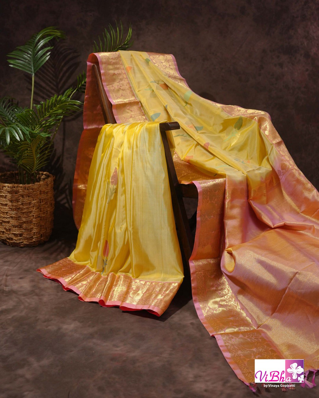 Pastel Yellow And Peach PInk Venkatagiri Silk Saree with Blouse